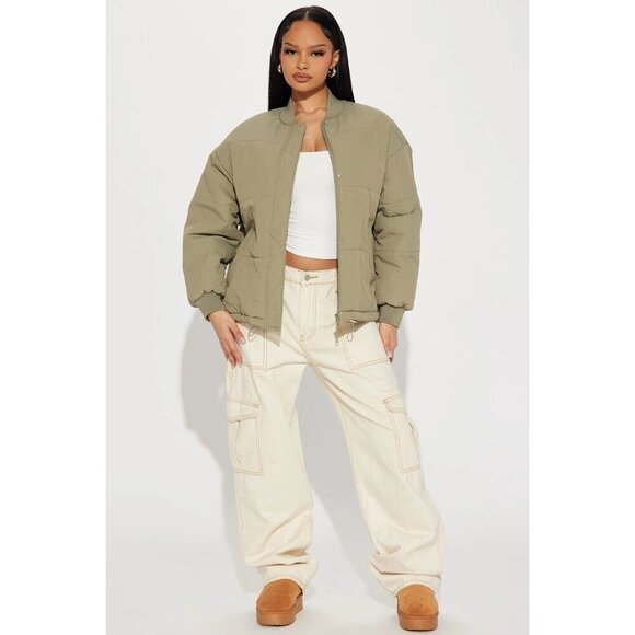 CISONO Quilted Bomber  Sage Green Puffer Jack Women's  Jacket -US S - Picture 1 of 12